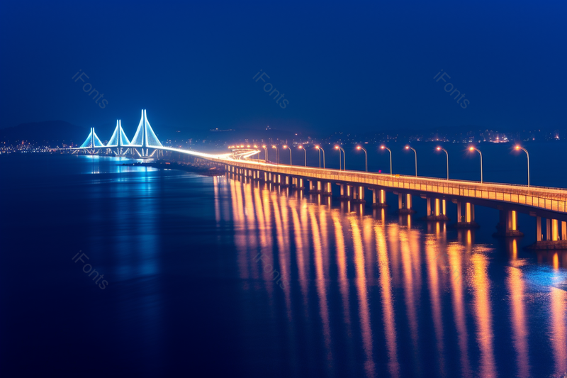 壮阔夜晚跨海大桥海上灯光,高清,摄影图,摄影图片,图片大全,摄影图免费下载